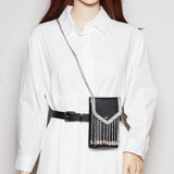 Rhinestone Tassel Flap Waist Packs Women PU Leather Belt Phone Wallet Bag
