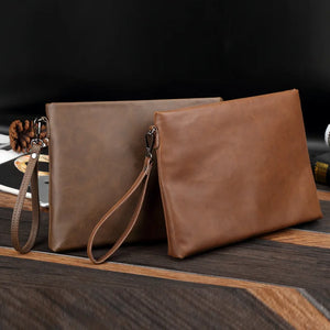 Men's Crazy Horse Leather Clutch Handbag for Business