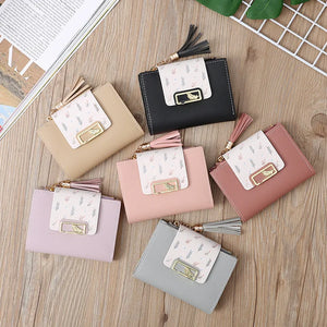 Tassel Women Wallet Small Leather Short Zipper Purses Female Clutch