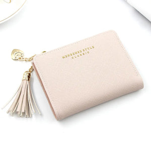 Small Leather Zipper Purses for Women with Tassel