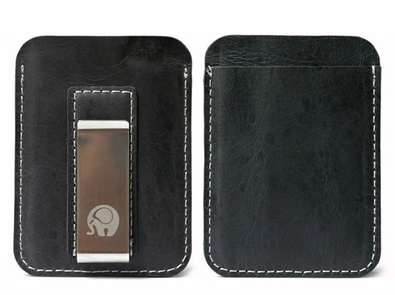 Crazy Horse Leather Slim Wallet Money Clip