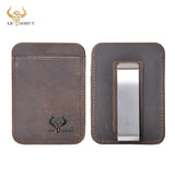 Crazy Horse Leather Slim Wallet Money Clip