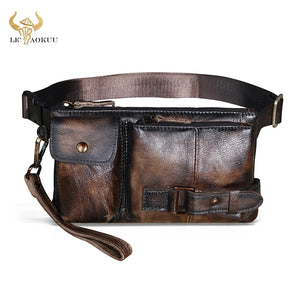 Vintage Leather Men's Waist Belt Bag Chest Pack Clutch Phone Pouch 8135