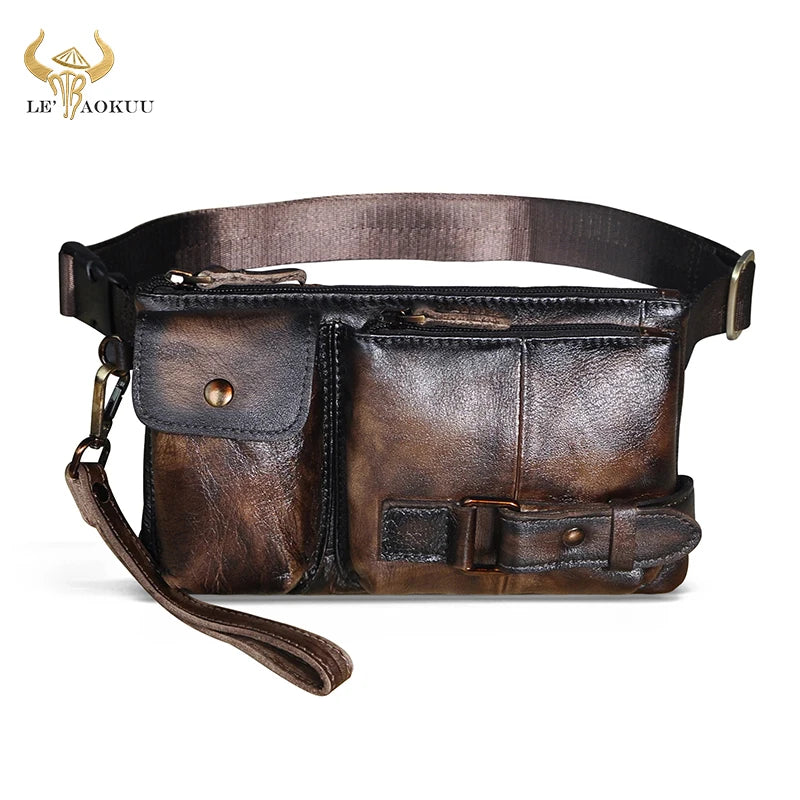 Vintage Leather Men's Waist Belt Bag Chest Pack Clutch Phone Pouch 8135