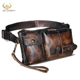 Vintage Leather Men's Waist Belt Bag Chest Pack Clutch Phone Pouch 8135