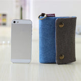 Women Cotton Fabric Short Wallet Gray Denim Ladies Purse