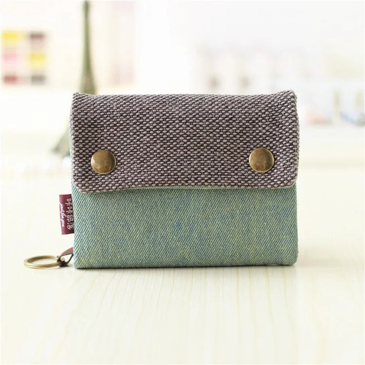 Women Cotton Fabric Short Wallet Gray Denim Ladies Purse