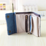 Women Cotton Fabric Short Wallet Gray Denim Ladies Purse