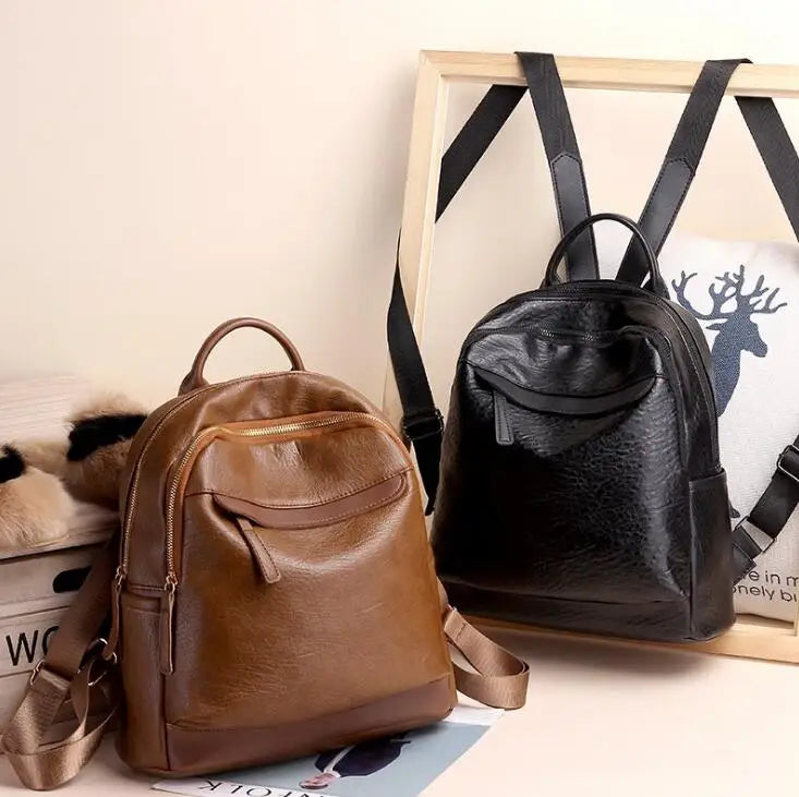 Women Leather Backpacks High Female Vintage Backpack For Girls School Bag