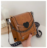 Heart Crossbody Chain Satchel Purse Wide Shoulder Bag for Women