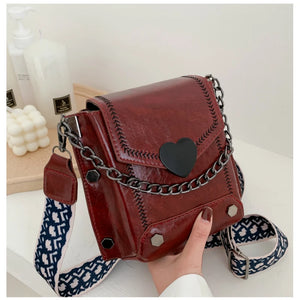 Heart Crossbody Chain Satchel Purse Wide Shoulder Bag for Women