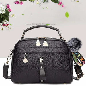 Shell Shape Shoulder Crossbody Bag PU Leather with Fur Ball