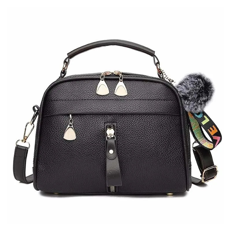 Shell Shape Shoulder Crossbody Bag PU Leather with Fur Ball