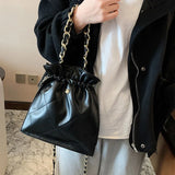 Rhombic Chain Messenger Bag Drawstring Shoulder Bucket Bag