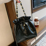 Rhombic Chain Messenger Bag Drawstring Shoulder Bucket Bag
