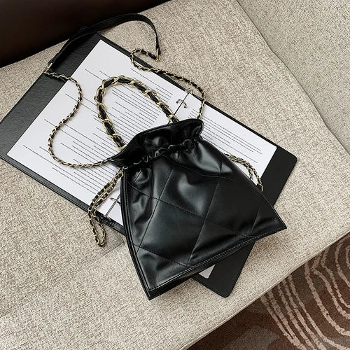 Rhombic Chain Messenger Bag Drawstring Shoulder Bucket Bag