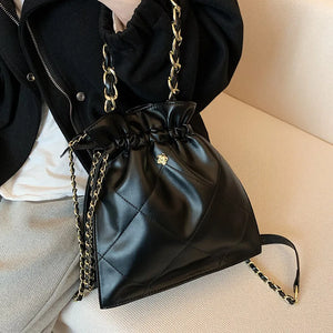 Rhombic Chain Messenger Bag Drawstring Shoulder Bucket Bag