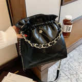 Rhombic Chain Messenger Bag Drawstring Shoulder Bucket Bag