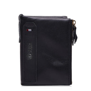 Men's RFID Leather Wallet Double Zipper Clutch Bag