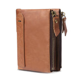 Men's RFID Leather Wallet Double Zipper Clutch Bag