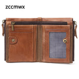 Men's RFID Leather Wallet Double Zipper Clutch Bag