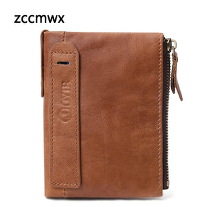 Men's RFID Leather Wallet Double Zipper Clutch Bag
