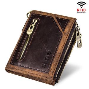 Men's RFID Blocking Leather Wallet Retro Style Multi-function Genuine Leather
