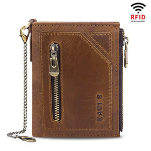 Men's RFID Blocking Leather Wallet Retro Style Multi-function Genuine Leather