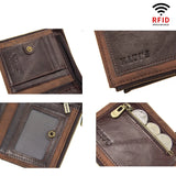 Men's RFID Blocking Leather Wallet Retro Style Multi-function Genuine Leather