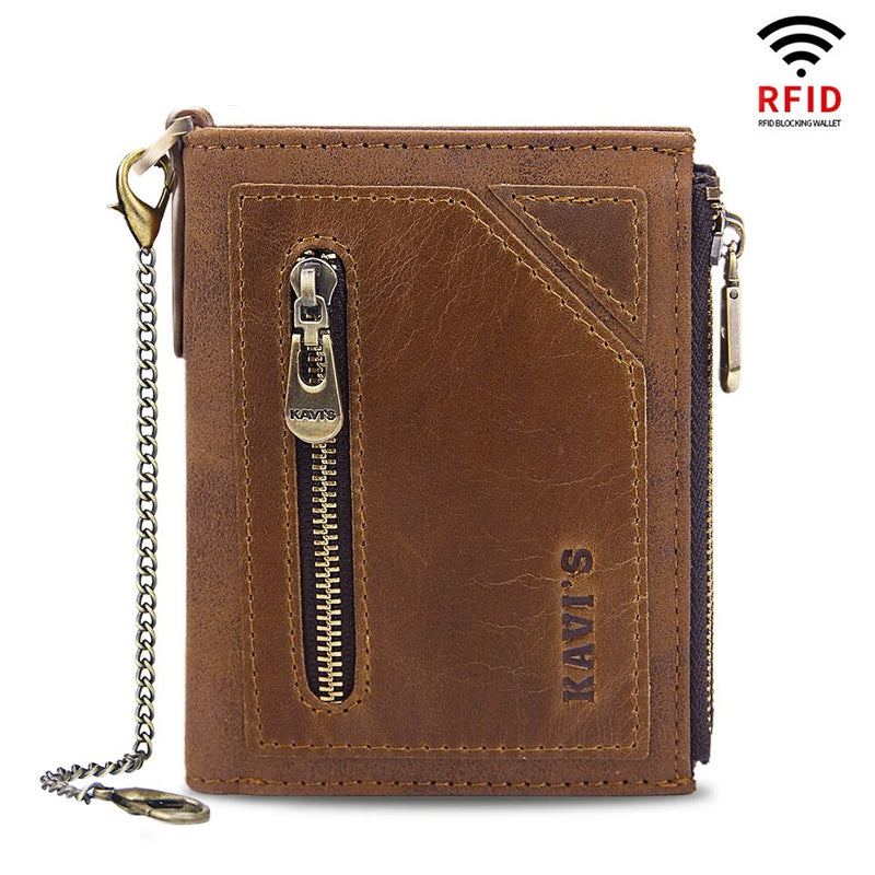Men's RFID Blocking Leather Wallet Retro Style Multi-function Genuine Leather