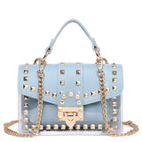 Designer PVC Handbag with Rivet, Zipper Chain, and Shoulder Strap