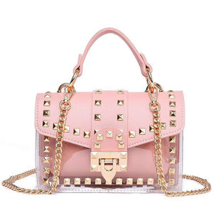 Designer PVC Handbag with Rivet, Zipper Chain, and Shoulder Strap