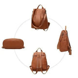 Women Durable Anti-Theft Backpack PU Leather Solid Rucksack