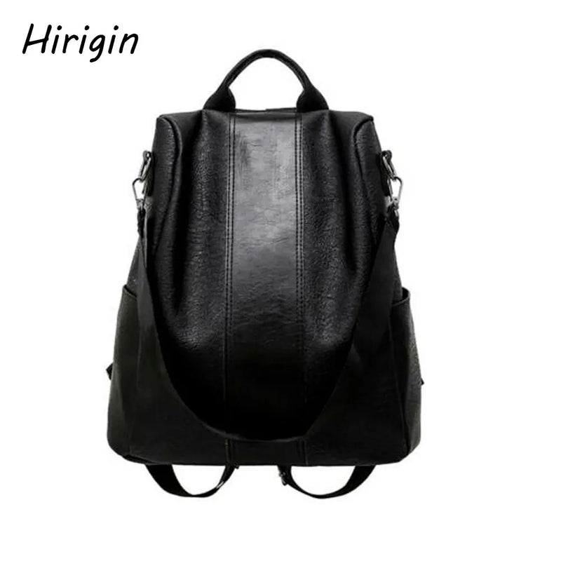 Women Durable Anti-Theft Backpack PU Leather Solid Rucksack