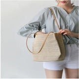Women's Straw Bag Casual Woven Single Shoulder Bucket Bag