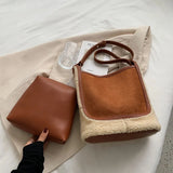 Autumn Winter Women's Lamb Wool Handbags Bucket Shoulder And Clutches Bag