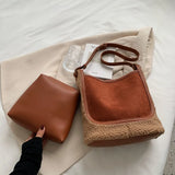 Autumn Winter Women's Lamb Wool Handbags Bucket Shoulder And Clutches Bag