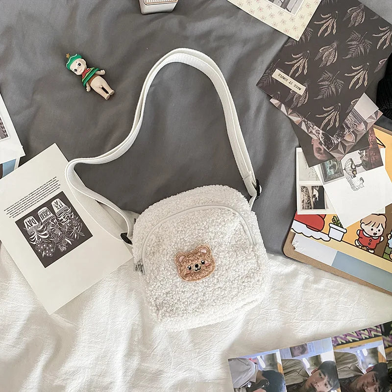 Autumn Winter Bear Messenger Bag Women Plush Small Shoulder Bag