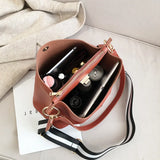 Women PU Leather Handbag Shoulder Messenger Bag Large Capacity Solid Bucket Bag