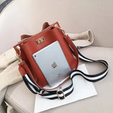 Women PU Leather Handbag Shoulder Messenger Bag Large Capacity Solid Bucket Bag