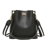 Women PU Leather Handbag Shoulder Messenger Bag Large Capacity Solid Bucket Bag