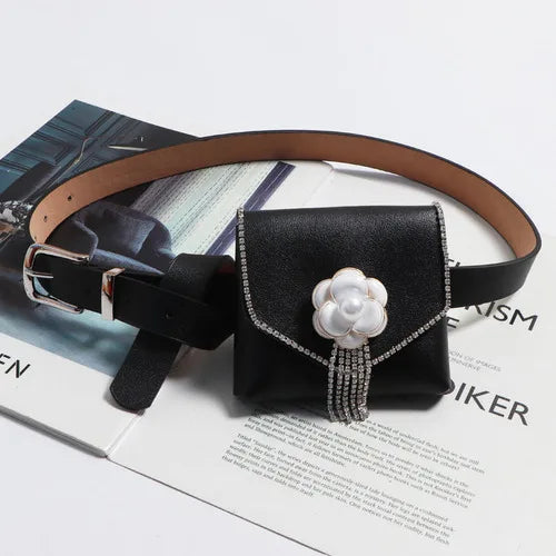 Rhinestone Waist Pack Mini Square Flap Bag Fanny Pack Women
