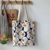 Canvas Duck Tote Bag with Zipper Japanese Style Cartoon Small Shoulder Bag