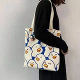 Canvas Duck Tote Bag with Zipper Japanese Style Cartoon Small Shoulder Bag