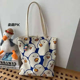 Canvas Duck Tote Bag with Zipper Japanese Style Cartoon Small Shoulder Bag