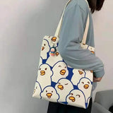 Canvas Duck Tote Bag with Zipper Japanese Style Cartoon Small Shoulder Bag