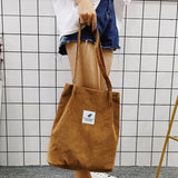 Corduroy Shoulder Bag Reusable Shopping Bags Casual Tote for Women