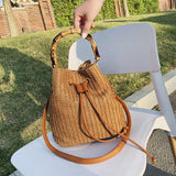 Straw Woven Bag Summer Bucket Bag Female Bag