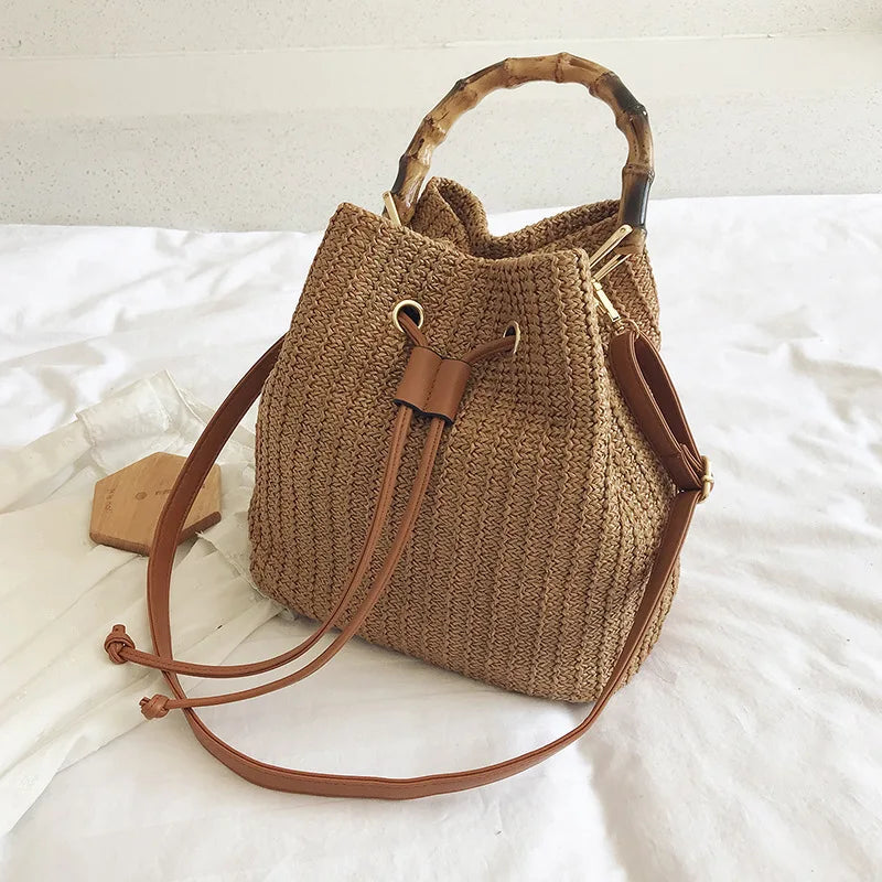 Straw Woven Bag Summer Bucket Bag Female Bag