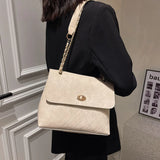 Diamond Lattice High Capacity Women Shoulder Bag Chain PU Leather
